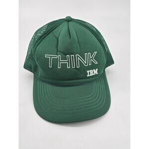 Vintage 80s IBM "Think" Green Snapback Trucker Hat Cap YR Headwear